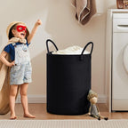 60L Black Woven Rope Hamper Laundry Basket for Clothes Tall Modern Blanket Storage Basket in Living Room Bedroom 15Dx20H inches