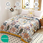 Boho Throw Blanket for Bed 100% Cotton Ultra Soft Rustic Quilt Fall Blanket Bird Floral Printed Farmhouse Decor Bed Blankets,60"×80" All Season Rustic Throw for Sofa Couch Chair