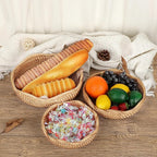 Hipiwe Natural Rattan Tray 8.5" Wicker Storage Bowls Hand Woven Basket Tray for Bread Fruit Key Round Fruit Baskets for Kitchen Entryway Tabletop Decorative Baskets Bowl