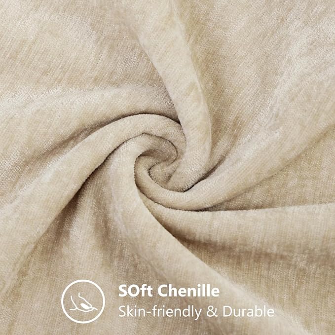 decorUhome Chenille Beige Spring Throw Pillow Covers 20x20 Inch Set of 2, Decorative Soft Couch Pillow Covers Solid Dyed Accent Farmhouse Neutral Square Pillow Cases for Sofa
