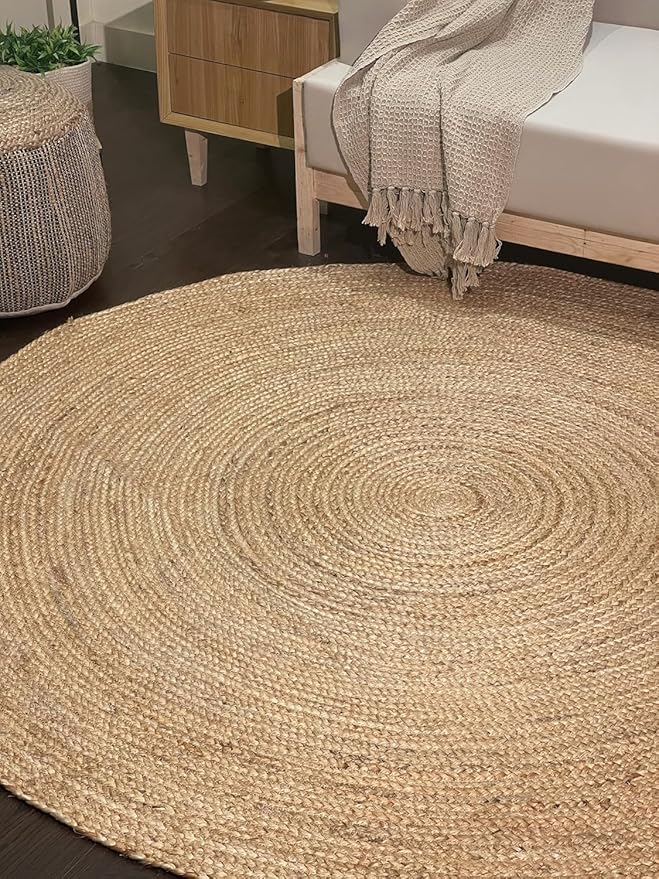 Chardin home Hand Woven Natural Jute Braided Rug – 8' Round | Rustic Boho Farmhouse Reversible Area Rug for Living Room, Dining Room, Nursery, Entryway, Study, or Patio | Solid Natural Fiber Rug