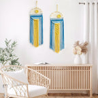 Artilady Mcrame Blue Sun Wall Decor Boho Hanging Tapestry Sunburst Wall Art, Rustic Woven Tapestries Big Dream Catcher Sunshine Decor for Bedroom Living Room Nursery (Blue Sunshine)