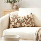 BlissBlush 12x20 Lumbar Pillow Cover, Rectangular Brown Decorative Throw Pillowcase for Couch Sofa, Embroidered Velvet Farmhouse Accent Cushion (Cover Only)