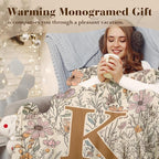 JXREQ Throw Blanket Initial Letter K Personalized Monogrammed Gifts for Women Teen Girls Frends, Boho Floral Throw Blankets for Bed Sofa Living Room Office, 50x60 Inch