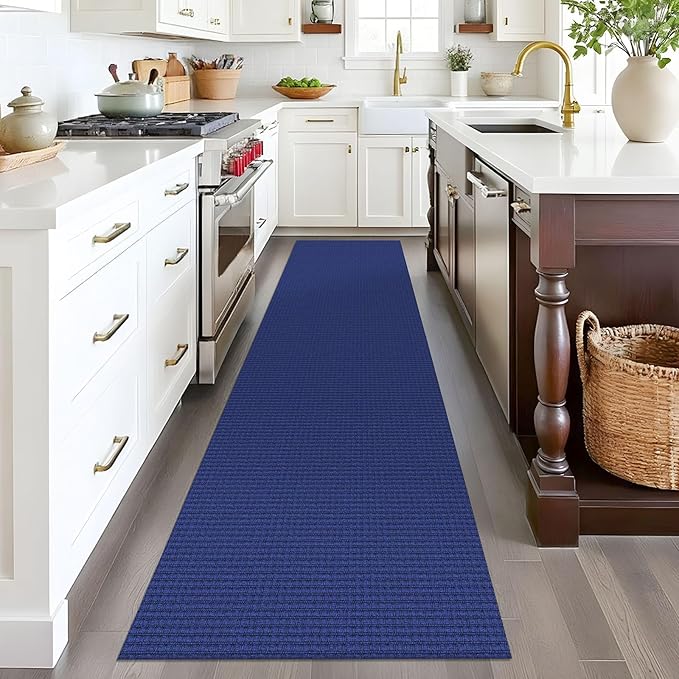 EARTHALL Woven Runner Rug 2x8 Ft Washable Runners for Hallways Cotton Non Slip Rubber Backed Kitchen Runner Braided Indoor Floor Carpet for Entryway, Hallway, Kitchen, Bedroom, Royal Blue/Navy