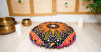 CRAFT KALA Boho Large Floor Pillow Pouf Cover Mandala Meditation Room Pillow Cover for Adults Round Bohemian Seating Pouf Cushion Cover for Kids Playroom 22" Orange Burning Sun