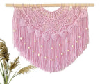 Youngeast Large Macrame Wall Hanging Boho Beaded Curtain for Window Macrame Bedroom Headboard Living Room Wall Art Tassel Tapestry Bohemian Woven Wall Decor 31" W X 25" H (Pink)