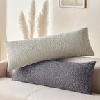Decorative Lumbar Pillow Cover 14x36 Cream Gray Striped Wool Long Body Pillow Neutral Textured Boho Lumbar Throw Pillow Cushion Covers for Modern Farmhouse Sofa Bed Living Room Decor SY011-B14