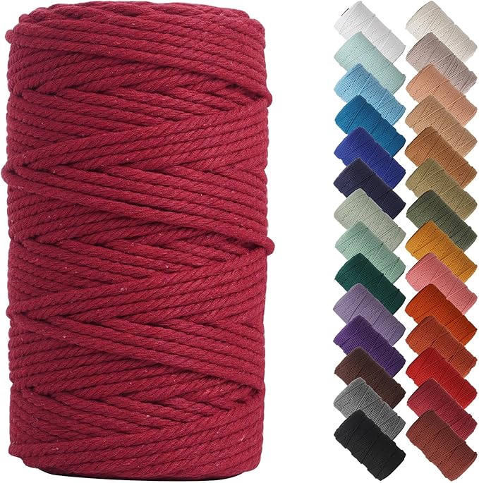 NOANTA Red Macrame Cord 4mm x 109yards, Colored Macrame Rope, Cotton Cord Macrame Yarn, Colorful Cotton Craft Cord for Wall Hanging, Plant Hangers, Crafts, Knitting