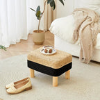 Ottoman Foot Stool Rectangular Footrest Natural Seagrass Footstool with Wooden Legs Hand Weave Multifunctional Modern Dressing Stool, Sofa Side Table for Bedroom for Living Room (Black)