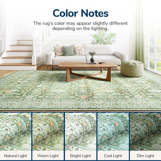 Lessymo Washable Area Rug for Living Room,8x10 Light Green Large Rugs with Non-Slip Backing,Soft Boho Carpets for Bedroom Dining Room Nursery Home Office