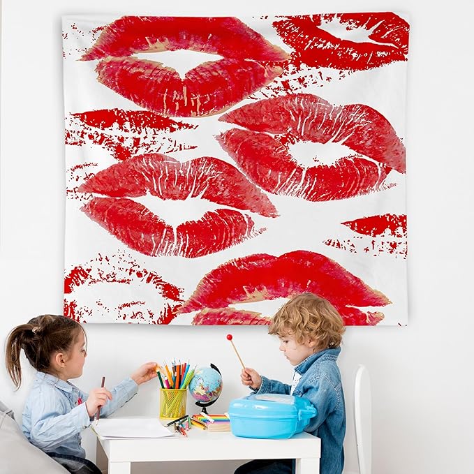 WNAGT Trendy Black and White Kiss Lips Tapestry Wall Hanging, Funky Makeup Wall Decor, Fashion Aesthetic Wall Blanket Decor for Girls Room College Dorm Makeup Room Beauty Room, 50x60 Inch