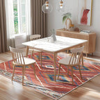 Area Rug 4x4 Rug Machine Washable Non-Slip Low Pile Print Pattern Western Rug for Living Room Bedroom Entryway Tribal Series -Red/Orange