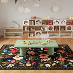 Rugcomf Area Rugs 8x10 Rug for Living Room Clearance Washable Boho Area Rug Non Slip Floral Vintage Low Pile Large Rug for Living Room, Bedroom, Farmhouse, Dining Room, Kids Playroom(Black)