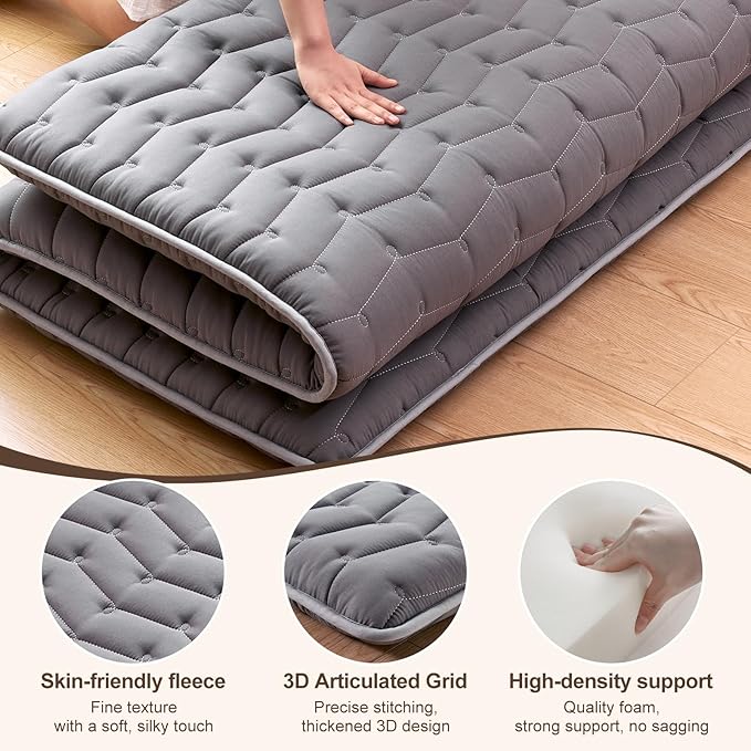 Premium Foam Japanese Futon Floor Mattress Twin Size 39"x 80",100% High Density Foam Comfortable Floor Mattress,3.2" Thicken Foldable Sleeping Pad,Dormitory Tatami Mat,for Adult and Kids (Gray)