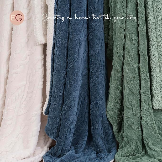 EverGrace Classic Cable Jacquard Sherpa Fleece Throw Blanket for Couch, Soft Cozy Fuzzy Plush Blankets for All Seasons, Reversible Thick Warm Blanket for Bed, Sofa, Bleach White, 50" x 60"