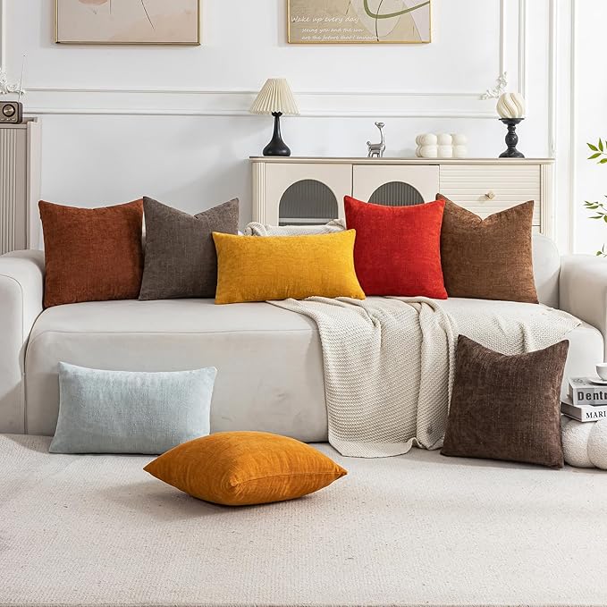 Set of 4 Soft Textured Decorative Throw Pillow Covers 16x16 Inch Cozy Farmhouse Cushion Cover Square Accent Pillow Cases for Bed Couch Sofa Living Room, Red