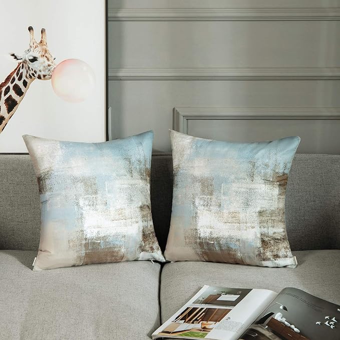 Britimes Throw Pillow Covers Modern Home Art Decor, 20 x 20 Inches Set of 2 Pillow Cases Decorative, Abstract Oil Painting Pillowcases for Bedroom, Living Room, Cushion Couch Sofa, Grey Beige