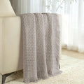 Exclusivo Mezcla Twin Size Knit Blanket with Fringes for Bed, Reversible Super Soft and Warm Woven Boho Throw for All Season, Home Decor, 60"x80", Taupe