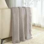 Exclusivo Mezcla Twin Size Knit Blanket with Fringes for Bed, Reversible Super Soft and Warm Woven Boho Throw for All Season, Home Decor, 60"x80", Taupe