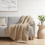 Madison Park Boho Throw Blanket, Soft Blanket Handmade Gift Home Decor, Lightweight & Breathable All Seasons Spring Chunky Knit Blanket, Knitted Throw for Couch, Bed Blanket, 50"x60" Tan