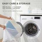 115L Extra Large Blanket Basket for Living Room - Woven Cotton Rope Laundry Hamper with Reinforced Handles - Storage Bin for Pillows, Comforters & Toys - Machine Washable,White&Blue