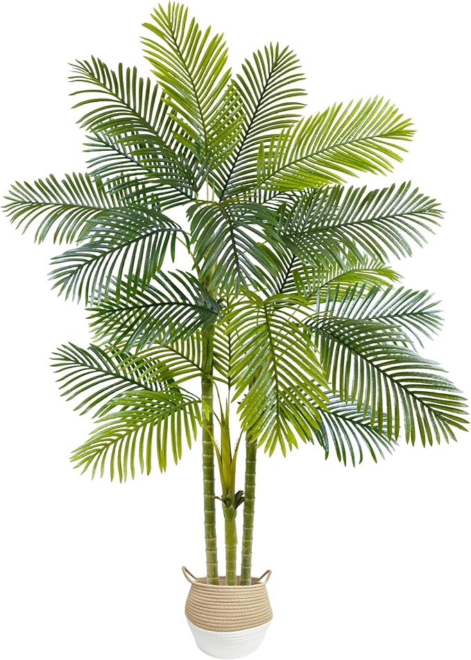 Artificial Palm Tree, 7ft Fake Areca Palm Plant with Basket, Large Faux Phoenix Palm UV Resistant Plants for Indoor Outdoor Home Garden Patio Office Décor