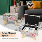 Square Storage Ottoman with Sturdy Wood Legs, Tufted Upholstered Footstool 14.5”L × 10.6”W × 11.4”H Boho Floral Upholstered Storage Footrest, Suitable for Living Room, Bedroom, Couch, Enterway