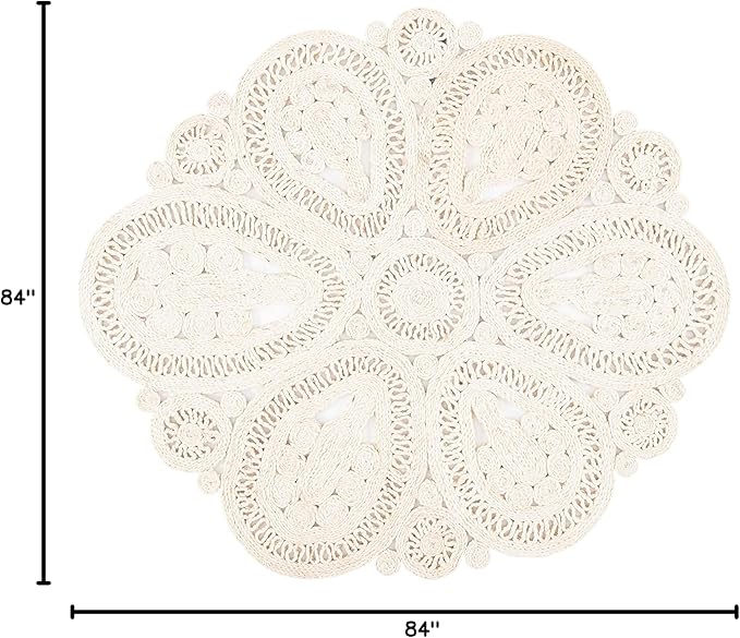 SAFAVIEH Area Rug 7' Round - Natural Fiber Collection - Ivory, Handmade Jute, Decorative Boho Floral Design (NF360B)