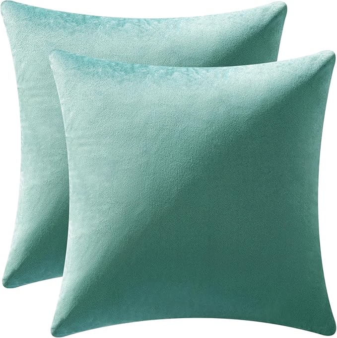 MIULEE 26x26 Inch Euro Sham Velvet Pillow Covers, Set of 2 Large Square Decorative Pillows -Aqua Green Super Soft for King Bed, Sofa, Couch, Accent Chairs with Hidden Zipper