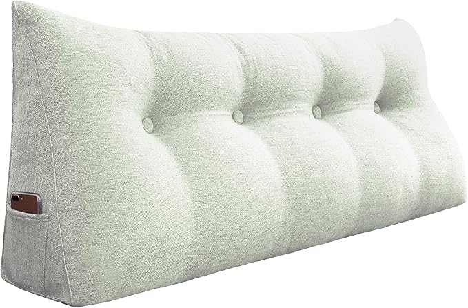 WOWMAX Triangular Headboard Pillow Bed Wedge Pillow for Headboard Full Size Wedge Pillow Headboard for Daybed Bunk Bed Large Bolster Pillow for Bed with Removable Cover, Grey-Beige