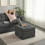 23.6in Pouf Ottoman, Corduroy Ottoman Foot Rest with Dual‑Layer Support, Large Poofy Pouf with Soft Chunk‑Foam Top & Firm Foam Base, Floor Foot Stool for Living Room, Dark Grey