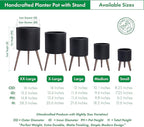 D'vine Dev 10 Inch Modern Geometric Tile Patterned Sleek Planter Pot with Stand, Indoor Outdoor Decorative Plant Holder, Matte Black, 88-Z-B-2