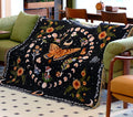 Moon Phase Butterfly Boho Woven Throw Blanket for Couch Bed Lounge Chair Hippie Room Decor Bedspread Boho Vintage Throws Blankets Outdoor Blanket Aesthetic Wall Hanging Celestial Bedroom Decor 51”x59”
