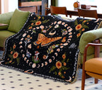 Moon Phase Butterfly Boho Woven Throw Blanket for Couch Bed Lounge Chair Hippie Room Decor Bedspread Boho Vintage Throws Blankets Outdoor Blanket Aesthetic Wall Hanging Celestial Bedroom Decor 51”x59”