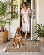 DEXI Jute Door Mat for Front Entryway, 31x47 Braided Woven Doormat Outside Entrance, Dirt Trapper Natural Fiber Entry Mats for Patio, Brown