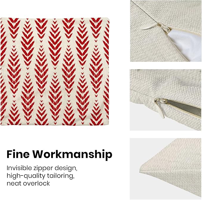 BETGINY Boho Pillow Covers 18 x 18 Inch Pack of 2, Red Bohemian Ethnic Herringbone Pattern Decorative Throw Pillow Covers Vintage Linen Farmhouse Outdoor Pillowcase for Bedroom Home Sofa Decor