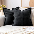MIULEE Decorative Throw Pillow Covers for Couch Bed Livingroom 16x16 Inch Set of 2 Black Boho Accent Throw Pllows Broadside Striped Patchwork Soft Corduroy Pillowcases