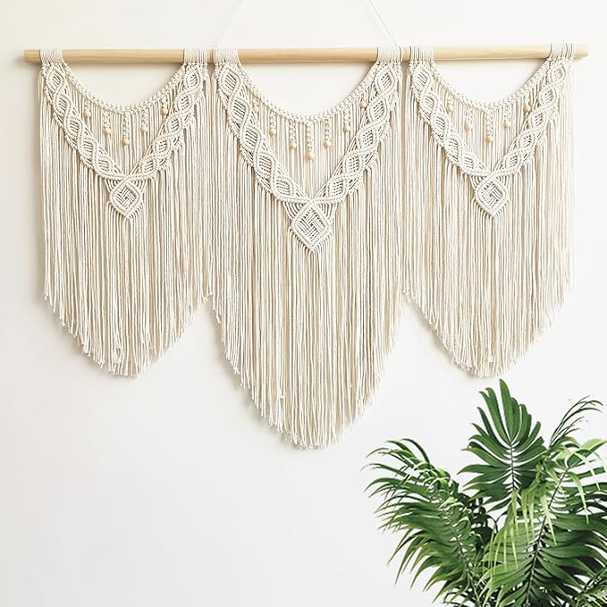 RUIZHIXUAN large macrame wall hanging - Boho Tapestry Macrame Wall Decor Art- Chic Bohemian Handmade Woven Tapestry Home Decoration for Bedroom Living Room Apartment Dorm Gallery - 43"x32" (Bead-B)