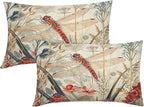 Kawani Summer Dragonfly Lumbar Pillow Covers 12X20 Inch Red Floral Flower Botanical Nature Decorative Pillow Cases Set of 2 Vintage Farmhouse Throw Pillows for Cushion Sofa Couch Outdoor
