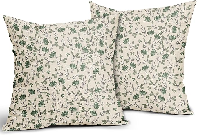 Sage Green Grey Floral Pillow Covers 20x20 Set of 2 Vintage Rustic Old Style Cute Small Flower Print Decorative Outdoor Pillowcases Farmhouse Throw Cushion Case Decor for Couch Sofa Bed