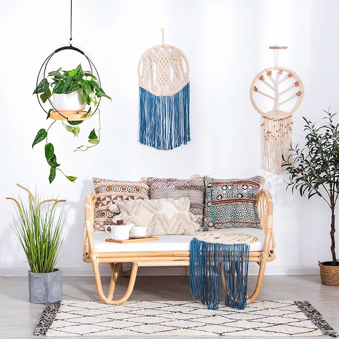 Plant Hanger Indoor - Macrame Hanging Plant Holder for Ceiling, Decorative Hanging Planter with Wooden Beads for Potted Plants, Hanging planters for indoor plants (Black,12.6in)