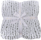 Bigacogo Chunky Knit Throw Blanket for Couch, 40x60 inches, 100% Hand Knitted with Thick Jumbo Chenille Yarn, Cozy Soft Large Rope Knot Cable Crochet Blankets for Sofa Bed Living Room, Light Grey