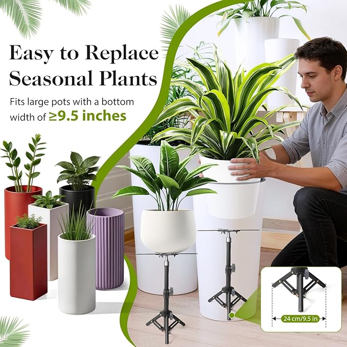 AZEAM Adjustable Plant Risers for Inside Pots, 2 PCS Planter Inserts Fillers 12"- 16" Raise for Large Flower Pots, Height Planter Lifter Stand with 4"-12" Top Support for Outdoor Indoor Plants