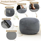 Round Stuffed Pouf Ottoman,Corduroy Foot Rest with Rebound Foam Filled, Furry and Fluffy Foot Stool Ottoman, Floor Poufs for Living Room (Gray, 26" D x 26" W x 18" H)