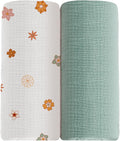 meowcards Muslin Swaddle Blankets for Baby, Unisex Baby Boys Girls Essentials, Large 47 x 47 inches, Boho Receiving Blankets Newborn Registry Must Haves (Sage & Flower-B, Printed)