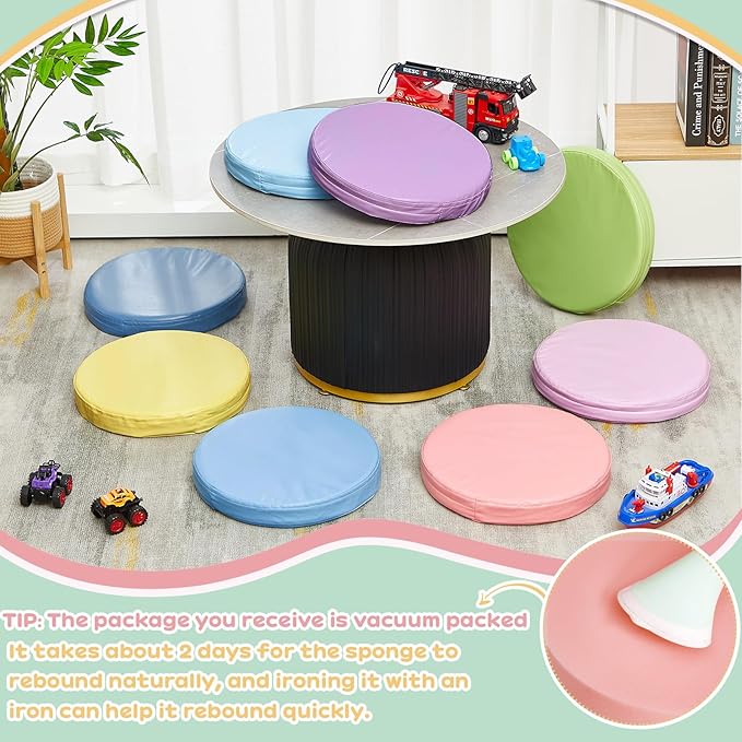 Juexica 8 Pcs Extra Thick Flexible Seating Floor Cushions Assorted Colored Floor Pillow Classroom Seat Cushions Soft Classroom Seating for Kids Learning Daycare School Chair(Macaron Color)