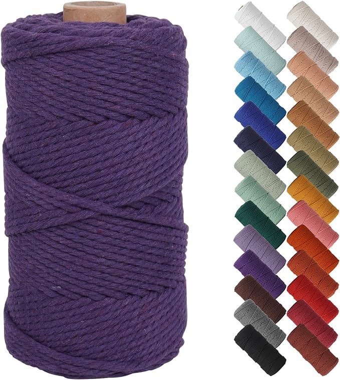 NOANTA Dark Purple Macrame Cord 3mm x 109yards, Colored Macrame Rope, Cotton Rope Macrame Yarn, Colorful Cotton Craft Cord for Wall Hanging, Plant Hangers, Crafts, Knitting