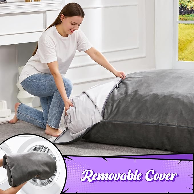 Hobestluk 3 in 1 Bean Bag Chair Giant Bean Bag Chairs for Adults with Velvet Cover Convertible Bean Bag Floor Cushion with Machine Washable Cover for Living Room (Velvet Grey)