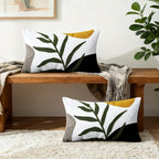 Boho Embroidered Throw Pillow Covers 12x20, Lumbar Decorative Pillow Covers Tufted Abstract Modern Leaf Sun Textured Couch Cushion Cases for Sofa Bed Living Room Decor (1PC, Black Orange)